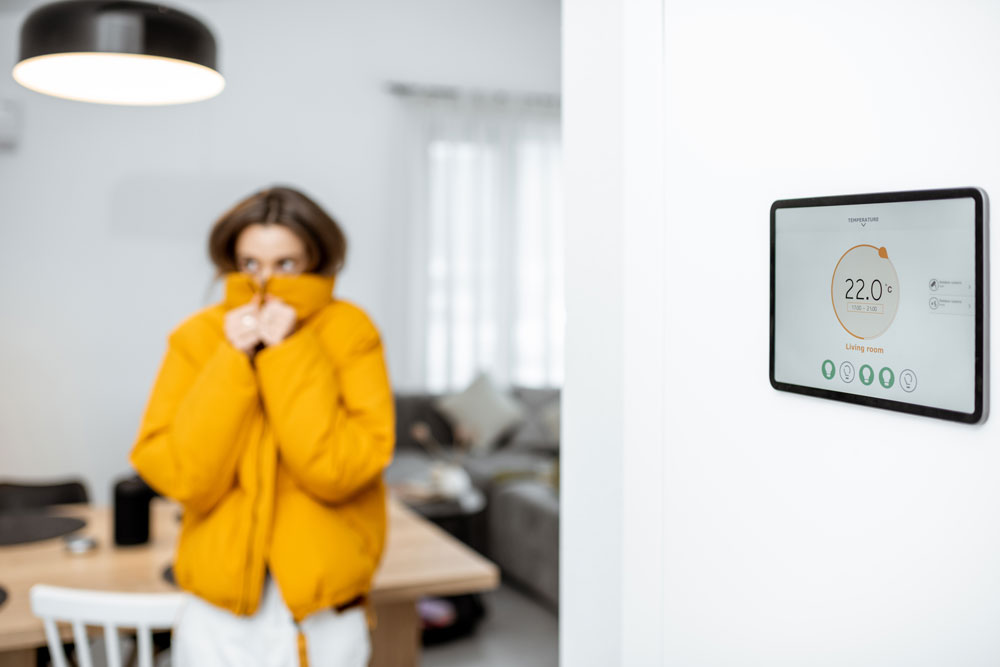 clima-ideale-consigli Donna infreddolita e regolazione termostato